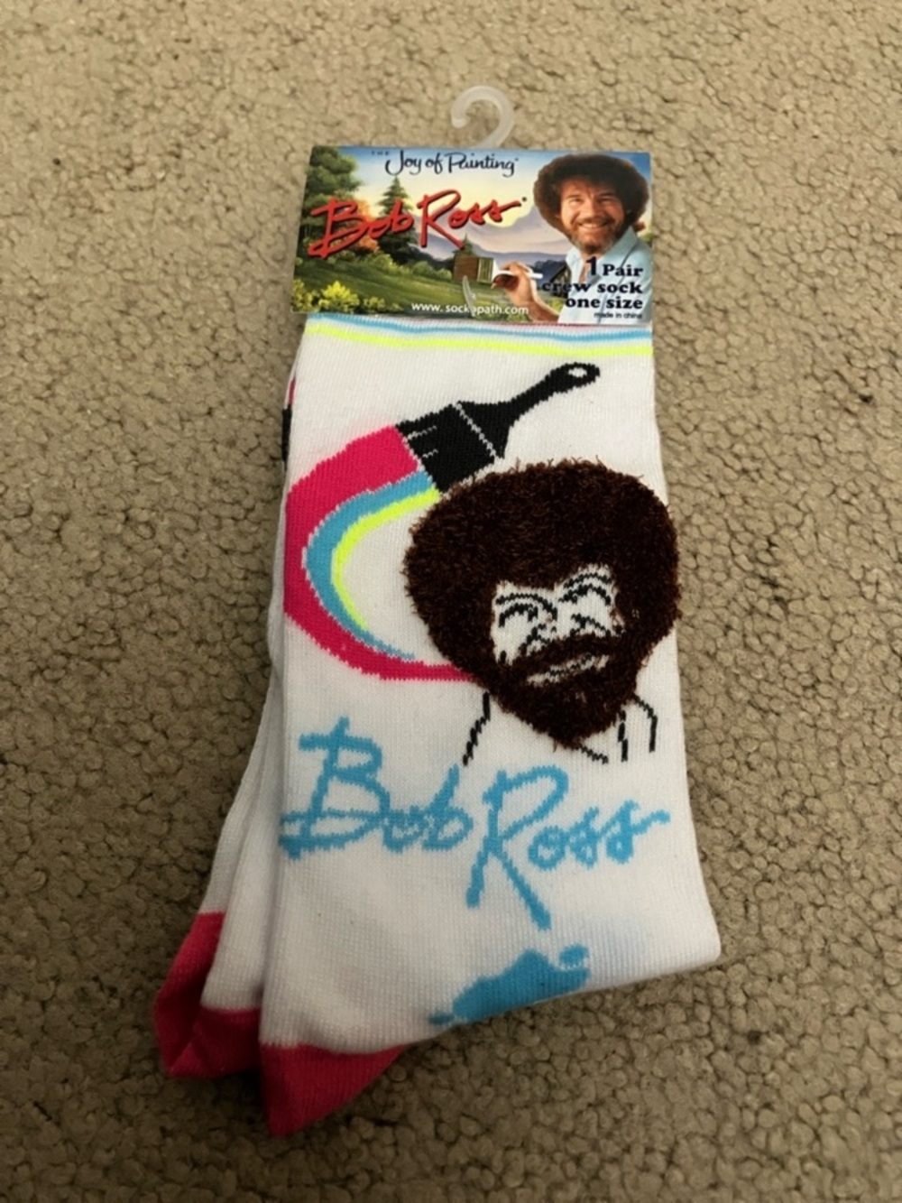 Bob Ross unisex Crew Socks, multicolor paint, fuzzy hair, super soft, new